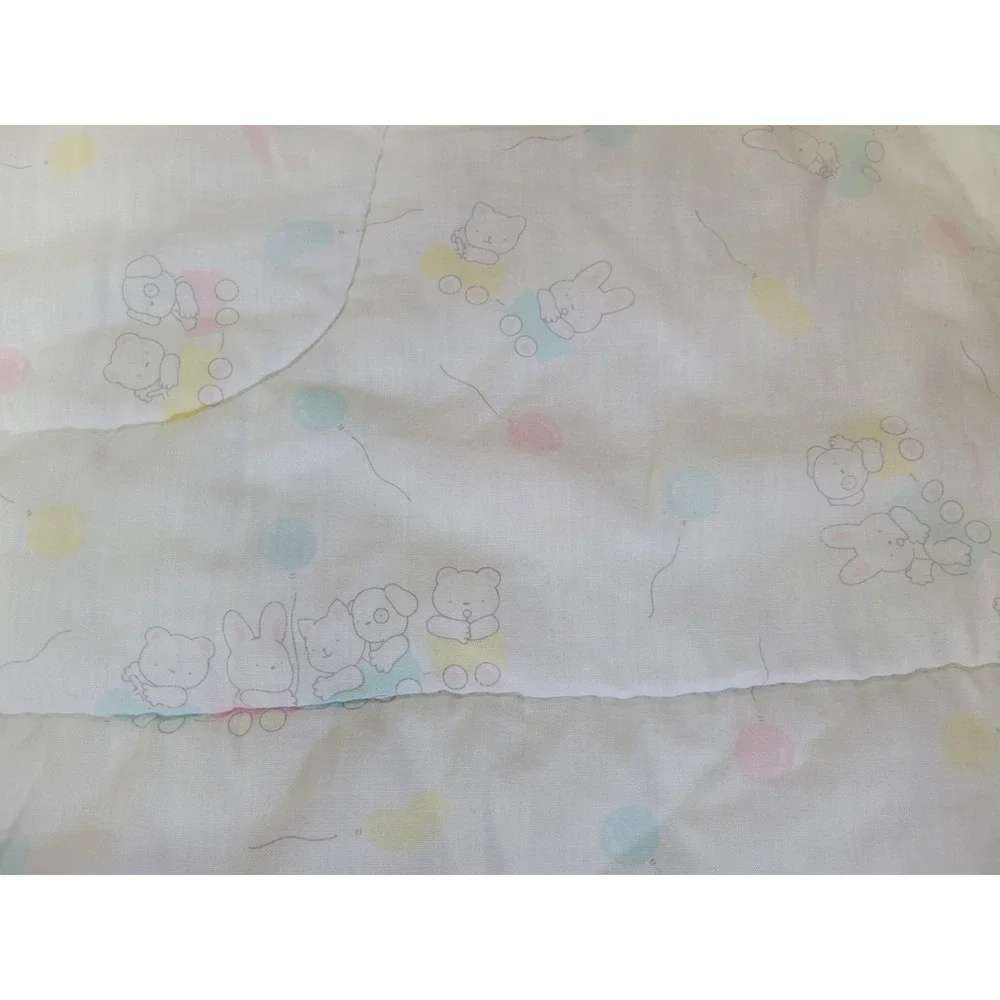 Vintage Gerber Baby Comforter Blanket Pastel Animals Train Blue White 41x33